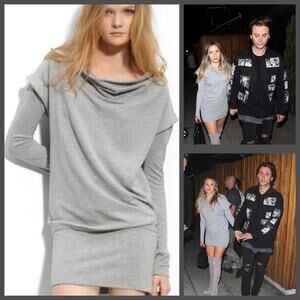 Diane Von Furstenberg Financier Sweatshirt Dress Small Gray Long Sleeve Cowl